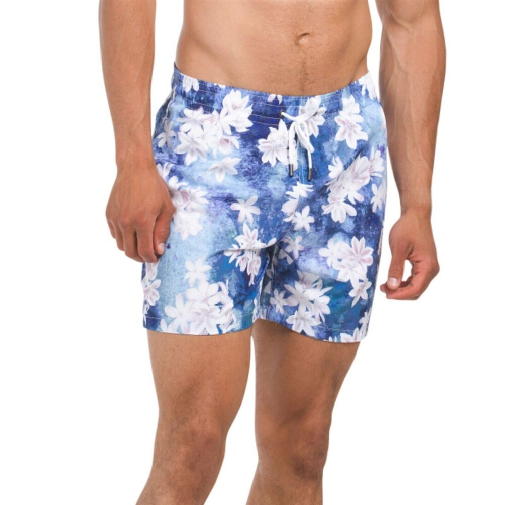 NWT Trunks Surf & Swim Floral Watercolor Print Drawstring Beach Pool Swim Shorts - Picture 1 of 7